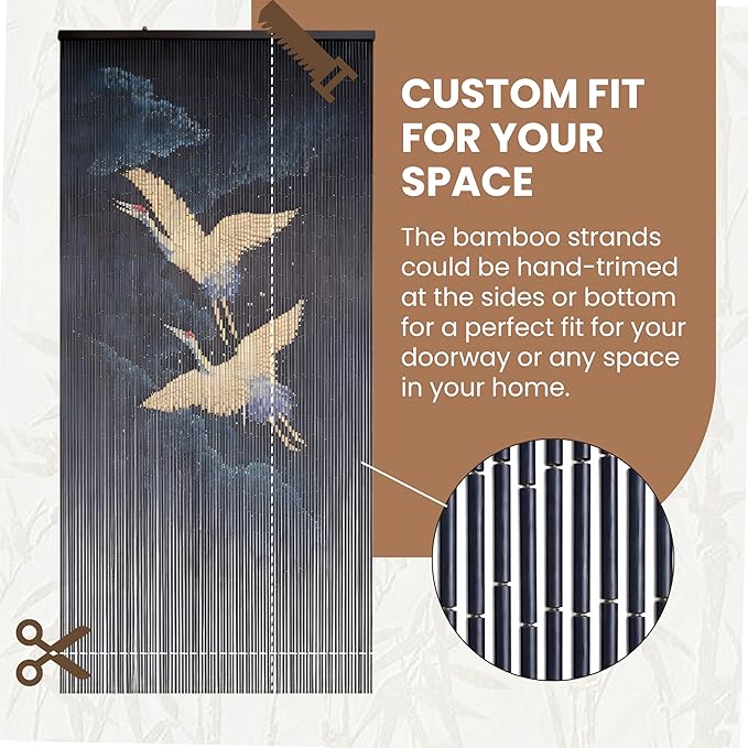Flying Cranes at Night Beaded Bamboo Curtain 35.4" x 78.7" | 90-strand doorway - Image 4