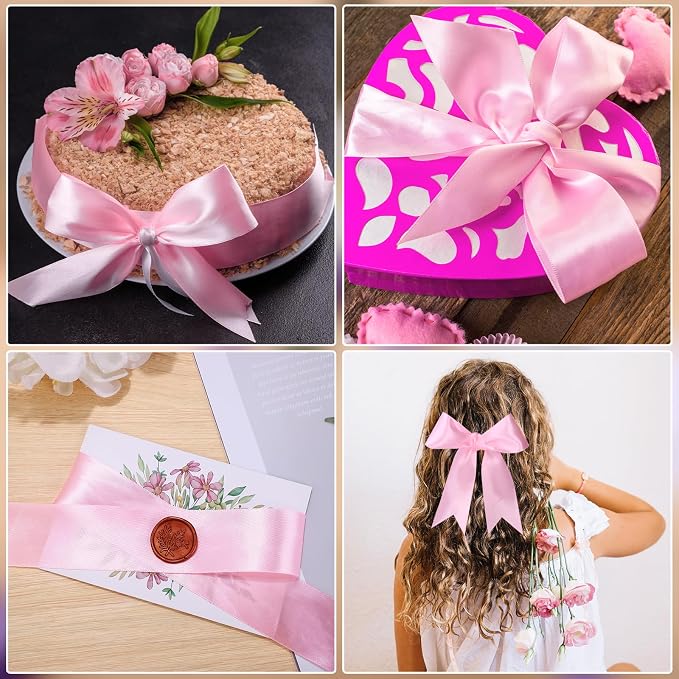 woric Pink Satin Ribbon 1 1/2 Inch 60 Yards Light Pink Bows | Wedding Decor - Image 4