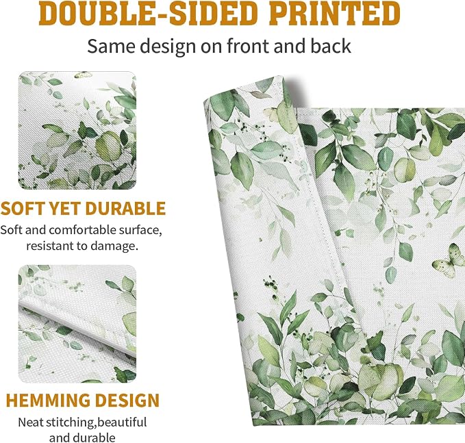 Sage Green Leaf Placemats Set of 4 Eucalyptus Leaves Place Mats 12×18 Inch - Image 5