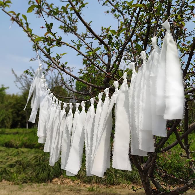 White Chiffon Tassel Garland for Wedding Bridal Shower Birthday Party Backdrop - Image 4