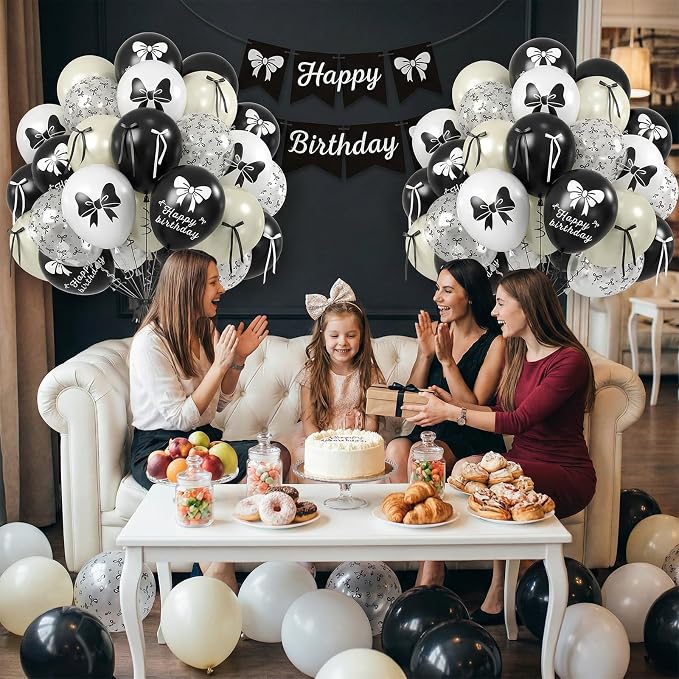 Black Bow Balloons, 12 Inch Black White Bow Printed Balloon - Image 6
