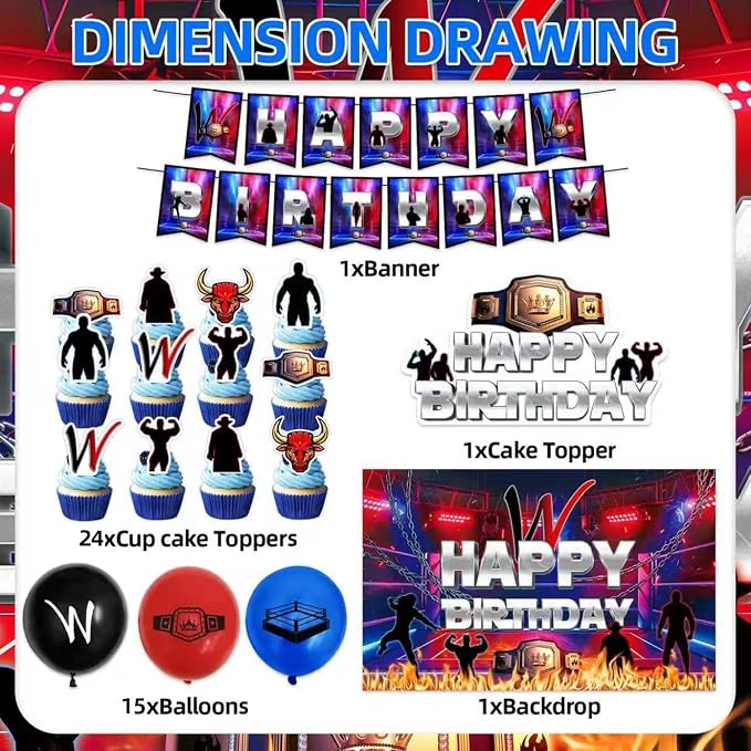 42Pack Wrestling Party decoration pack include Banner, Honeycomb Centerpieces - Image 3