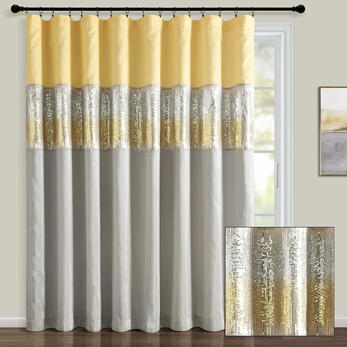 Lush Decor Night Sky Window Curtain Panel, Single 100"W x 84"L Yellow & Gray - Image 2