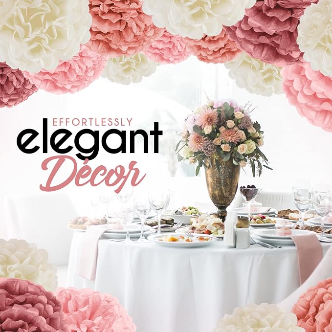 EpiqueOne 20 Piece Tissue Paper Pom Poms | Blush Pink, Dusty Rose, Mauve & - Image 5