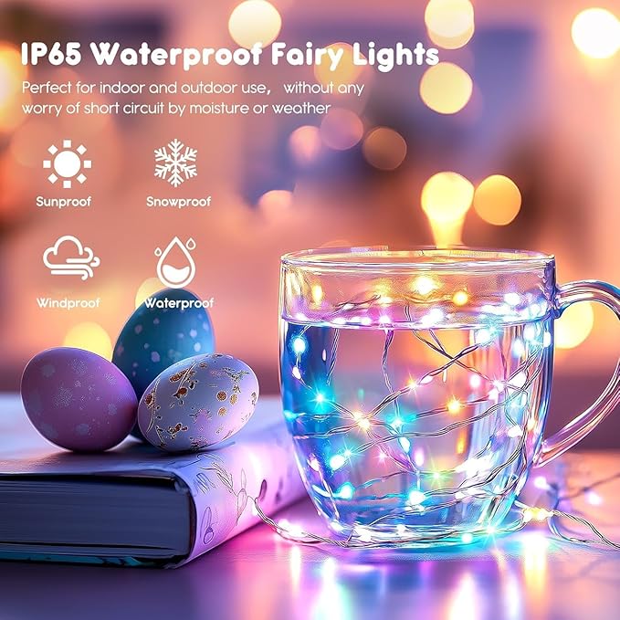 LAMPHOME 20 Pack Easter Fairy Lights Battery Operated - 7ft 20 LED Copper Wire Mini String Light Firefly for Mason Jars DIY Crafts Christmas Wedding Party Centerpiece Table Easter Decor,Multicolor