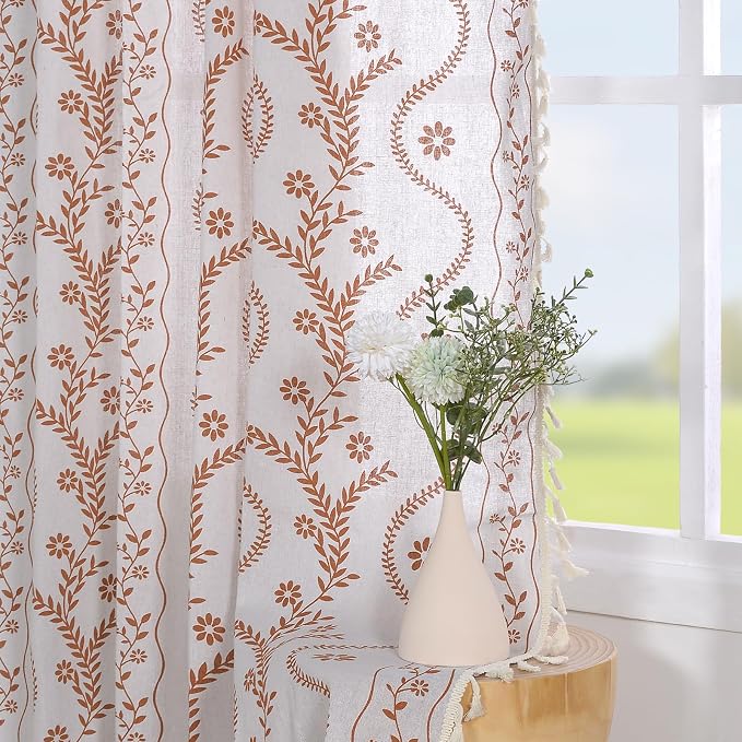 Schweek Boho Floral 63 Inches Long Semi Sheer Curtains 2 Panels - Image 7