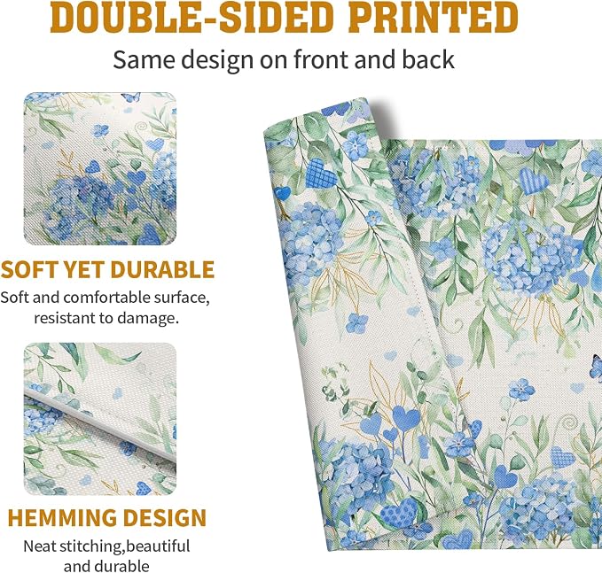 Hydrangea Spring Summer Placemats Set of 4 Sage Green Eucalyptus Leaves Blue - Image 5
