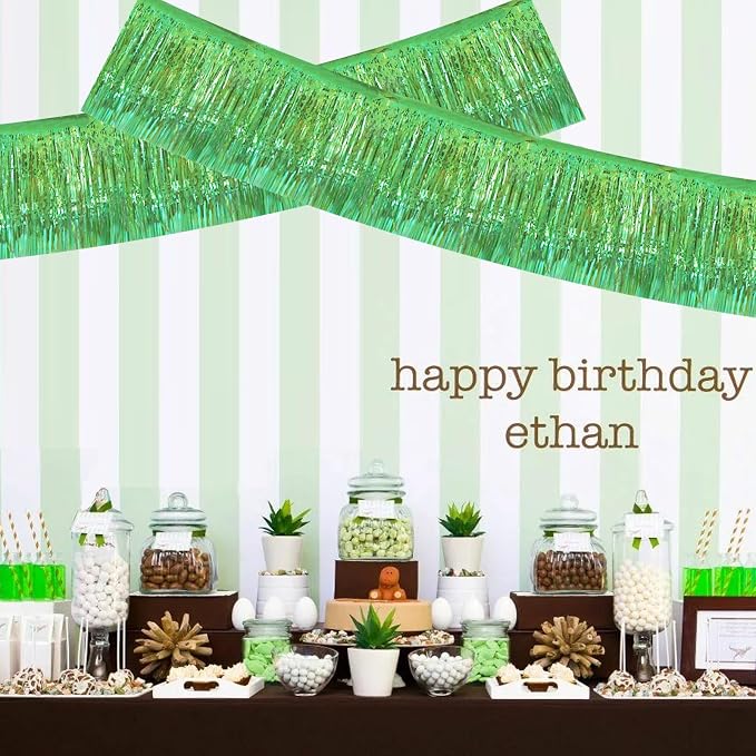 BEISHIDA Shining Green Fringe Garland Banner Wall Tinsel Foil Streamers | 3Pack - Image 4