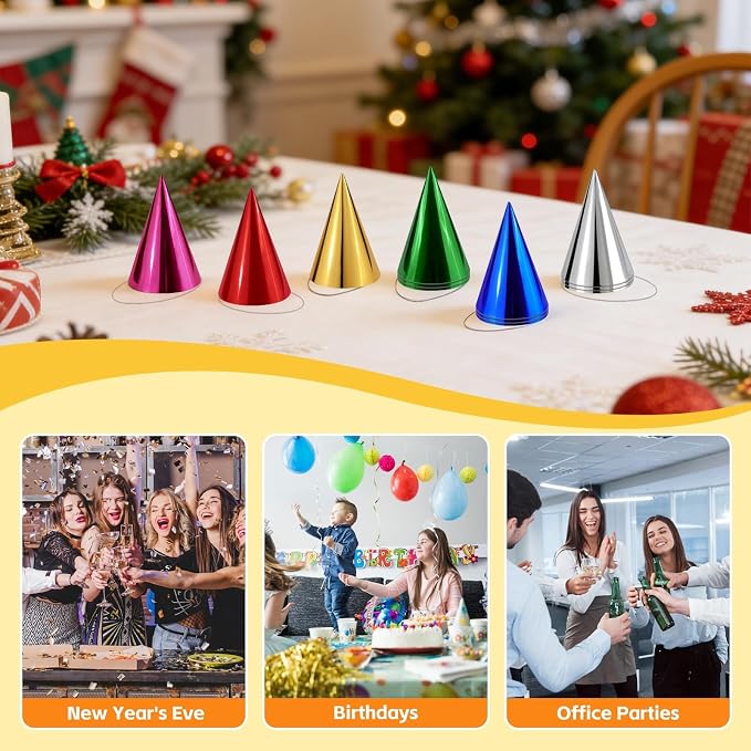 WEOXPR Pre-Assembled Metallic Party Hats Bulk Colorful Cone Hat - Image 4
