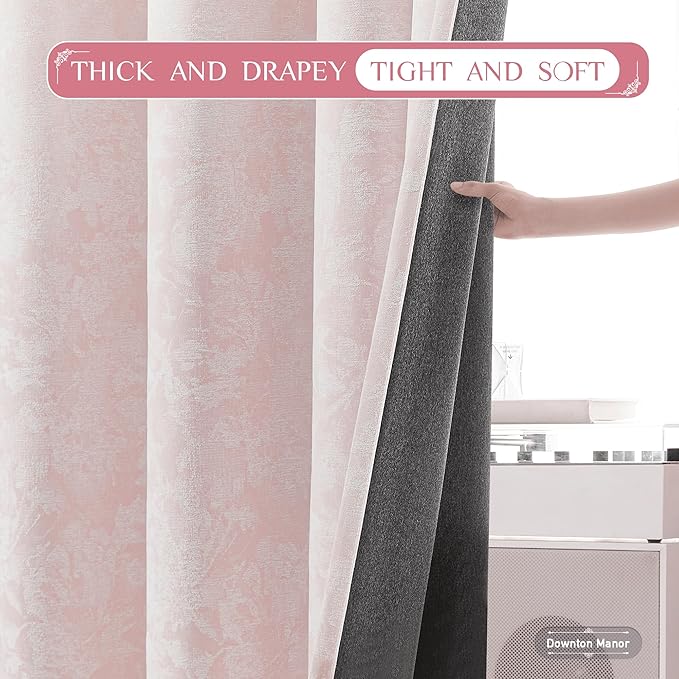 Beauoop Pink Floral Jacquard Blackout Sliding Door Curtains 100x84 1 Set | - Image 6