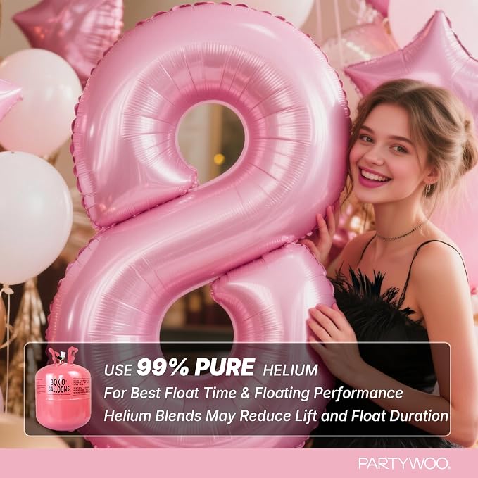 PartyWoo Number Balloons 40 Inch Pink Number 8 Kit 25pcs - Image 5