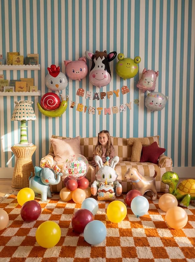 48 PCS Happy Birthday Farm Animals Foil Balloon Decorations Kit by Vrukiaa