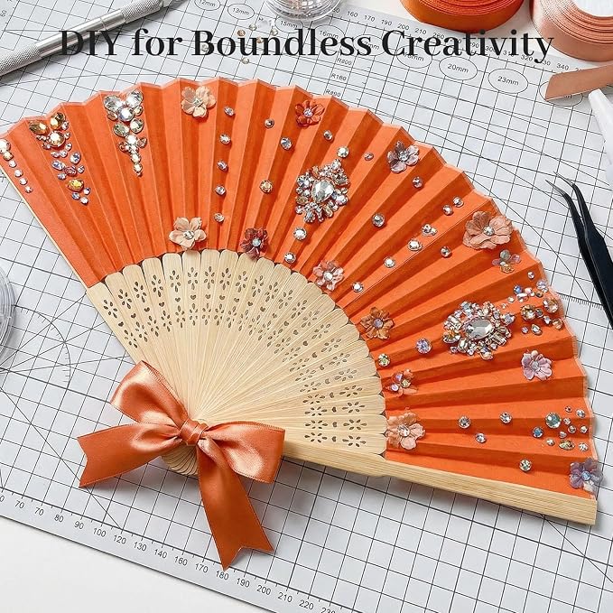 JOHOUSE 12 PCS Orange Paper Fans Handheld, 8.3 Inch Foldable Hand Fan | DIY - Image 5