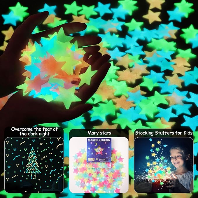 AM AMAONM 100pcs Glow in The Dark Luminous Stars Fluorescent Noctilucent - Image 5