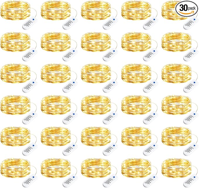 Minetom 30 Pack Fairy Lights Battery Operated String Lights, 8 Modes & Timer, 7ft 20LED Waterproof Silver Wire Twinkle Lights, Firefly Starry Moon Lights for Mason Jars DIY Christmas Wedding