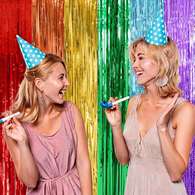10 Pack Rainbow Backdrop Party Decorations Tinsel Curtain Party Streamer Foil - Image 4