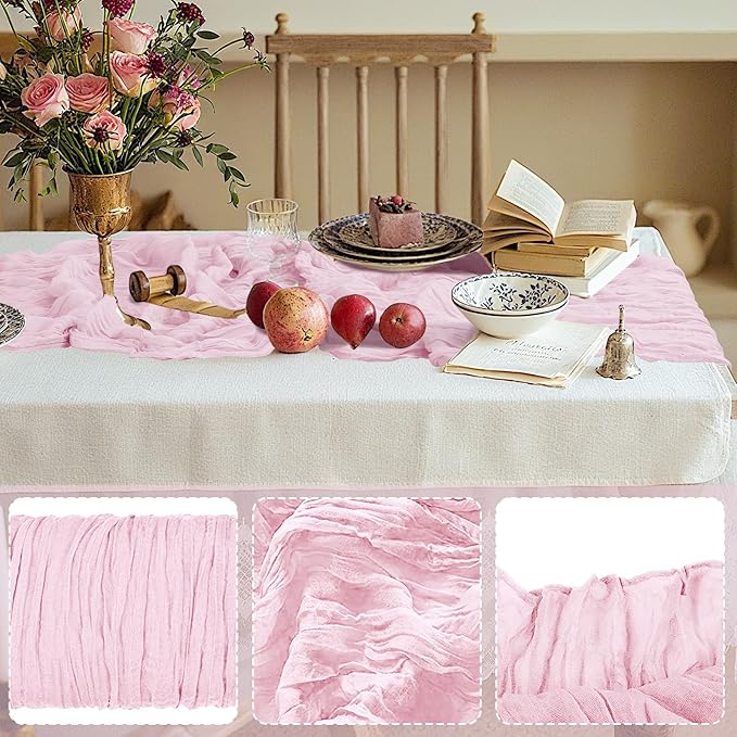 1 Pack Cheesecloth Table Runner 10Ft Christmas Gauze Boho Table Runners for Wedding Decor Bridal Shower Decorations Baby Shower Party(35" x 120")