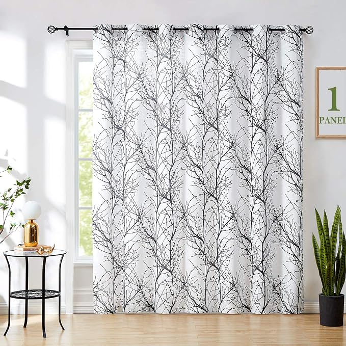FMFUNCTEX Linen Black White Semi Sheer Patio Curtains 96 Inch Long 1 Panel | by Fmfunctex