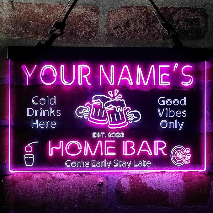 ADVPRO Personalized Your Name Custom Home Bar Beer Established Year Dual Color LED Neon Sign White & Purple 24 x 16 Inches st6s64-p1-tm-wp