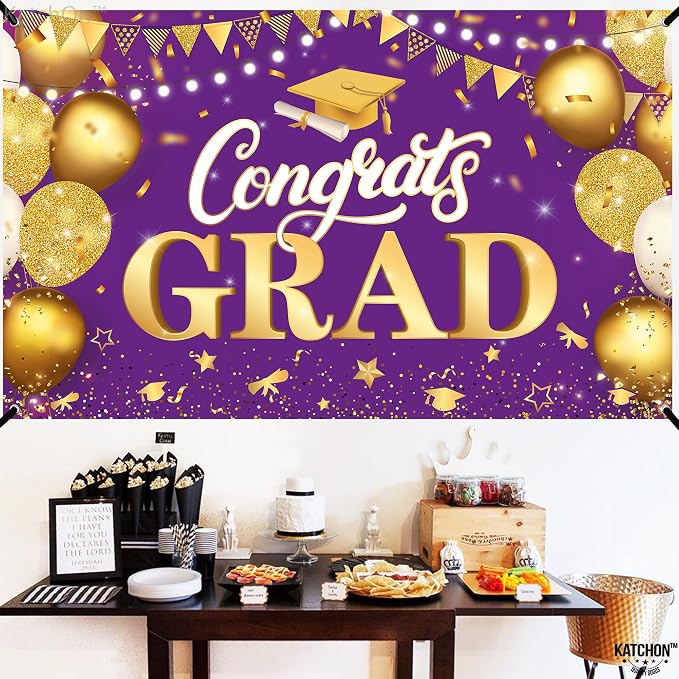 KatchOn Purple And Gold Graduation Backdrop 72x44 Inch | Congrats Grad Banner - Image 9