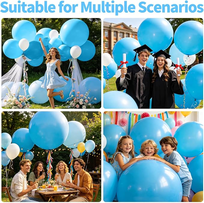 5Pcs Light Blue Balloons 36 Inch, Round Large Latex Party Balloons - Image 4