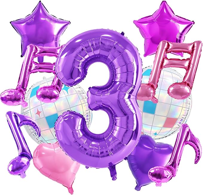 TONIFUL Girl‘s Purple Pink Music Themed 3rd Birthday Decorations | 40 Inch by TONIFUL