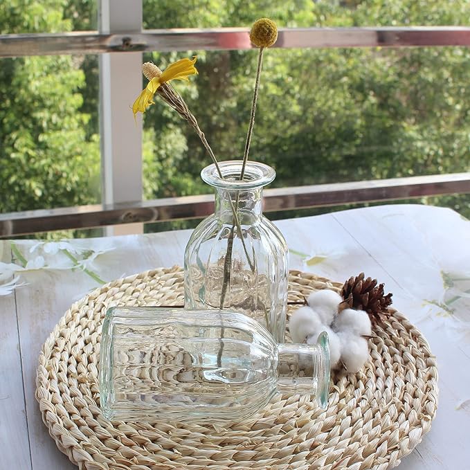 Set of 12 Glass Vases Bud Vases in Bulk, Small Vase for Flowers, Clear Vases Set for Rustic Wedding Decorations, Home Table Flower Decor, Shelf Decor Mini Vases 2.85"X 5.4"