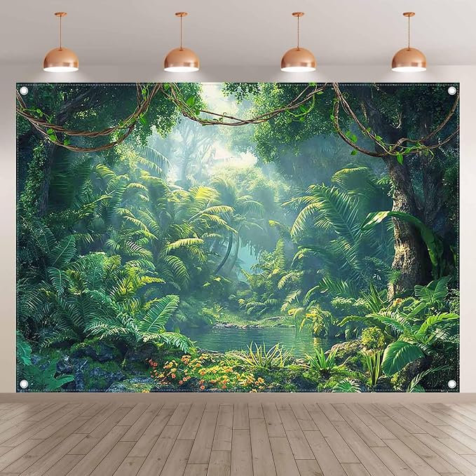Fabric 7x5ft Jungle Forest Photography Backdrop Rainforest Banner | Tropical - Image 2