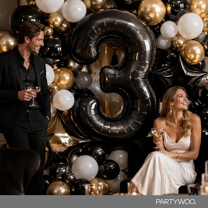 PartyWoo Number Balloons 40 Inch Black Number 3 Kit 25pcs - Image 9