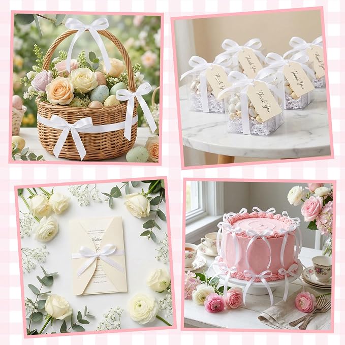 30 Pack Bow Cake Toppers White Ribbon Bows - Image 7