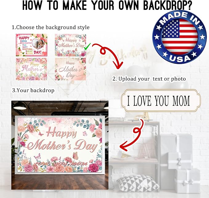 Custom Mother's Day Backdrops Banner, Personalized Flower Happy Mothers Day - Image 2