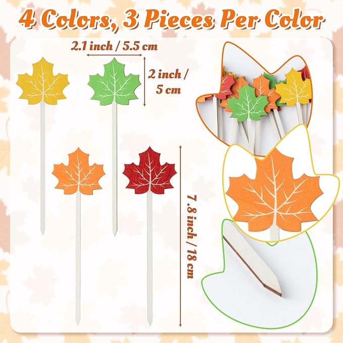 TICIAGA Fall Maple Leaf Wooden Picks - Image 2