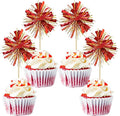 Gyufise 30Pcs Foil Firework Cupcake Toppers Sparkle Tinsel Cake Toppers Tinsel by Gyufise
