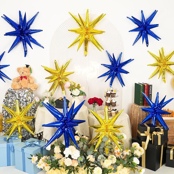 9Pcs Navy Blue Gold Star Balloons, Large Navy and Gold Explosion Star Foil - Image 5