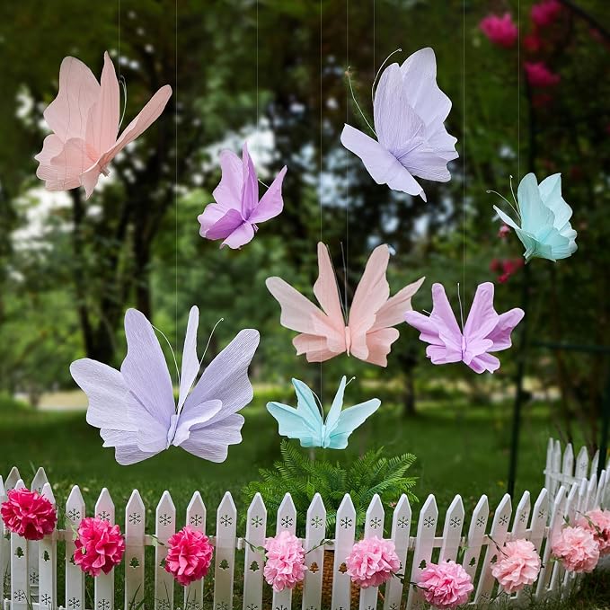 3D Hanging Butterfly Decorations, Crepe Paper Butterfly Hanging Decorations - Image 6