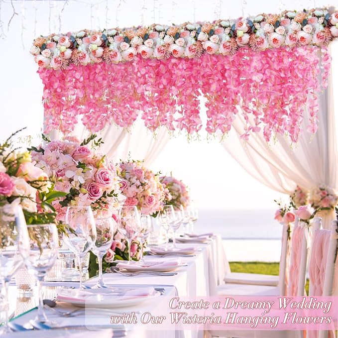 Wisteria Hanging Flowers, Fake Flowers, 24 Pack 3.6 Feet/Pcs Pink Wisteria - Image 7