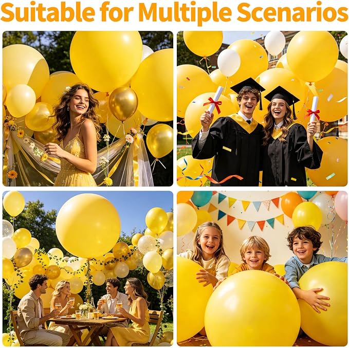 5Pcs Yellow Big Balloons 36 Inch, Round Large Latex Party Balloons - Image 4