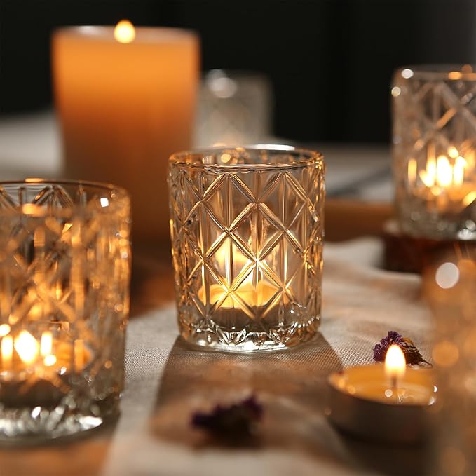 24pcs Clear Votive Candle Holders 2x2.5inch - Glass Candle Holder in Bulk for Table Wedding Centerpieces, Tea Lights Candle Holder for Wedding Party Holiday Decor (Clear,24)
