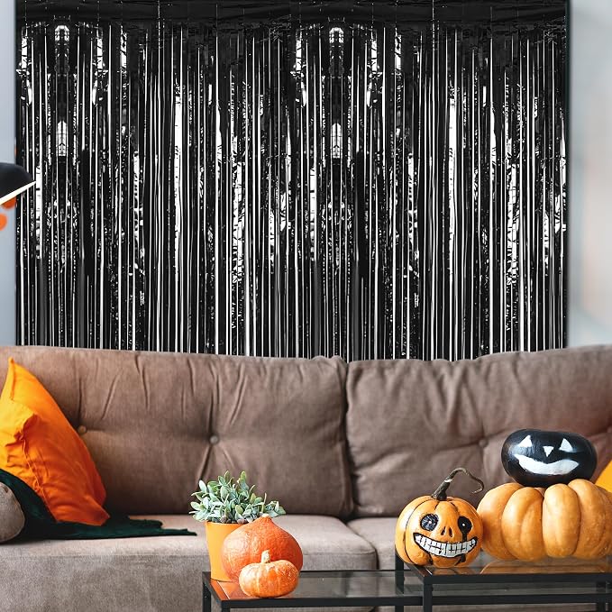 ZATAYE 8 Pack Black Halloween Foil Curtain Streamer Decorations | Black - Image 4