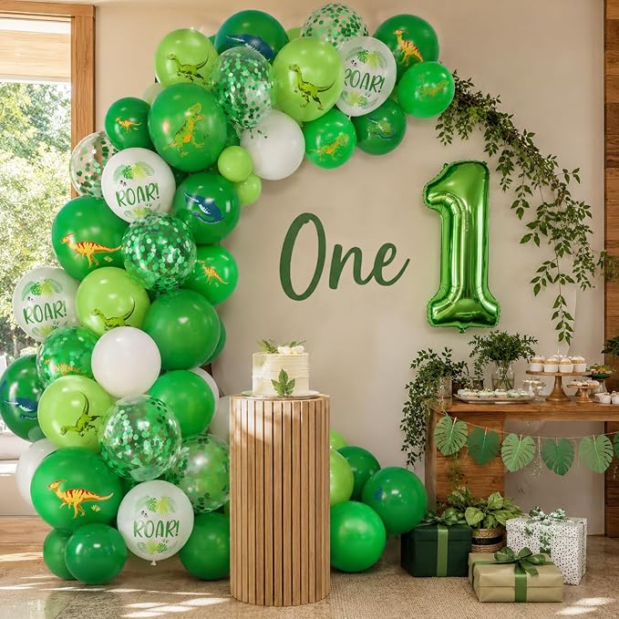 Dinosaur Balloons, 12 Inch Dark Fruit Light Green White Dinosaur Printed Latex - Image 5