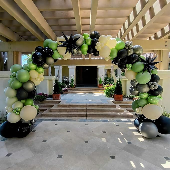 Green and Black Balloons, Graduation Balloon Metallic Silver Green Sand White - Image 4
