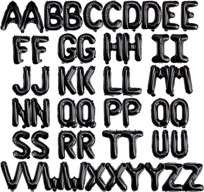 16 Inch 52Pcs Black Letter Balloons Shiny A-Z Foil Balloon Letters | Reusable by Makeyourpartypop