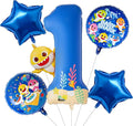 PartyWoo Baby Shark Blue Foil Round Star Mylar Number 1 Balloons 5pcs | Balloons by PartyWoo