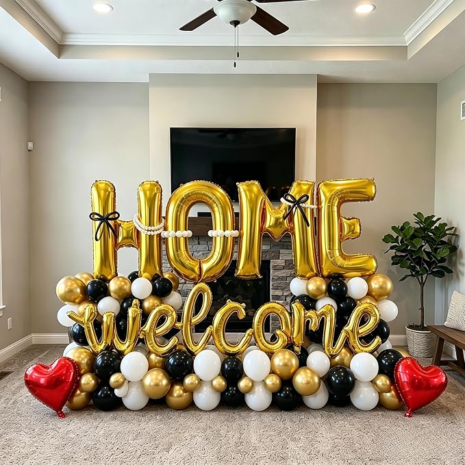 TONIFUL 2 Size Gold WELCOME HOME Foil Balloons Banner Letter Decorations | - Image 3