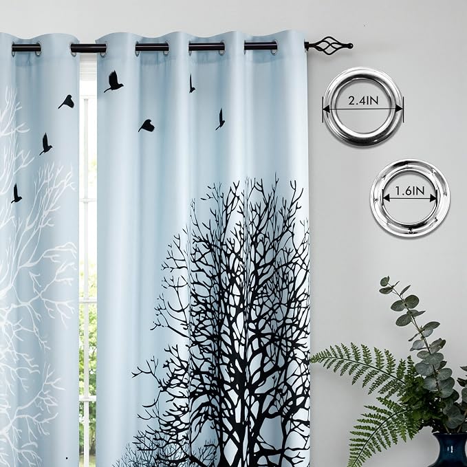 SUBRTEX Boho Leaf Printed Curtains 95 inch Long 2 Panels, Room Darkening - Image 3