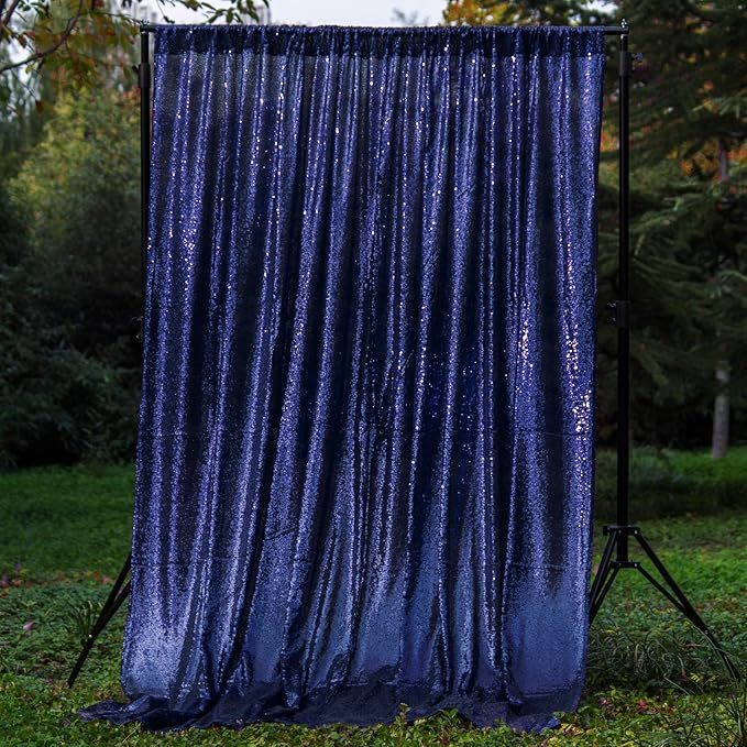 JYFLZQ Navy Blue Sequin Backdrop Curtains 6ft x 8ft 1 Panel Glitter Photo Booth Backdrops Sparkly Photography Background Drapes for Parties Wedding Bridal Showers