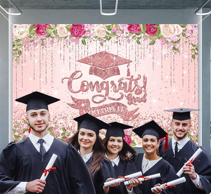 Pink Graduation Decorations Class of 2026 Graduation Backdrop Rose Gold - Image 6