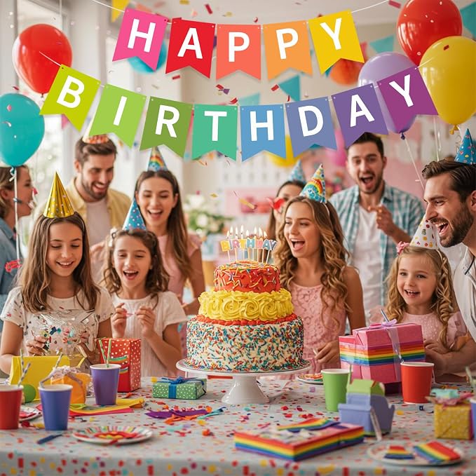 Happy Birthday Banner Pre-Strung Birthday Decorations Birthday Party Backdrop - Image 5