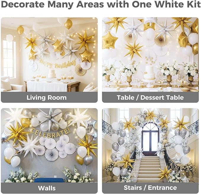 LovesTown 72PCS Gold Starburst Balloons, Foil Balloons Magic Star Spike Designs - Image 7
