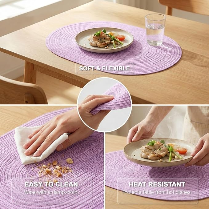 Placemats Set of 6, Woven Oval Braided Dining Table Mats | 12 x 17.5 Inch Size - Image 5